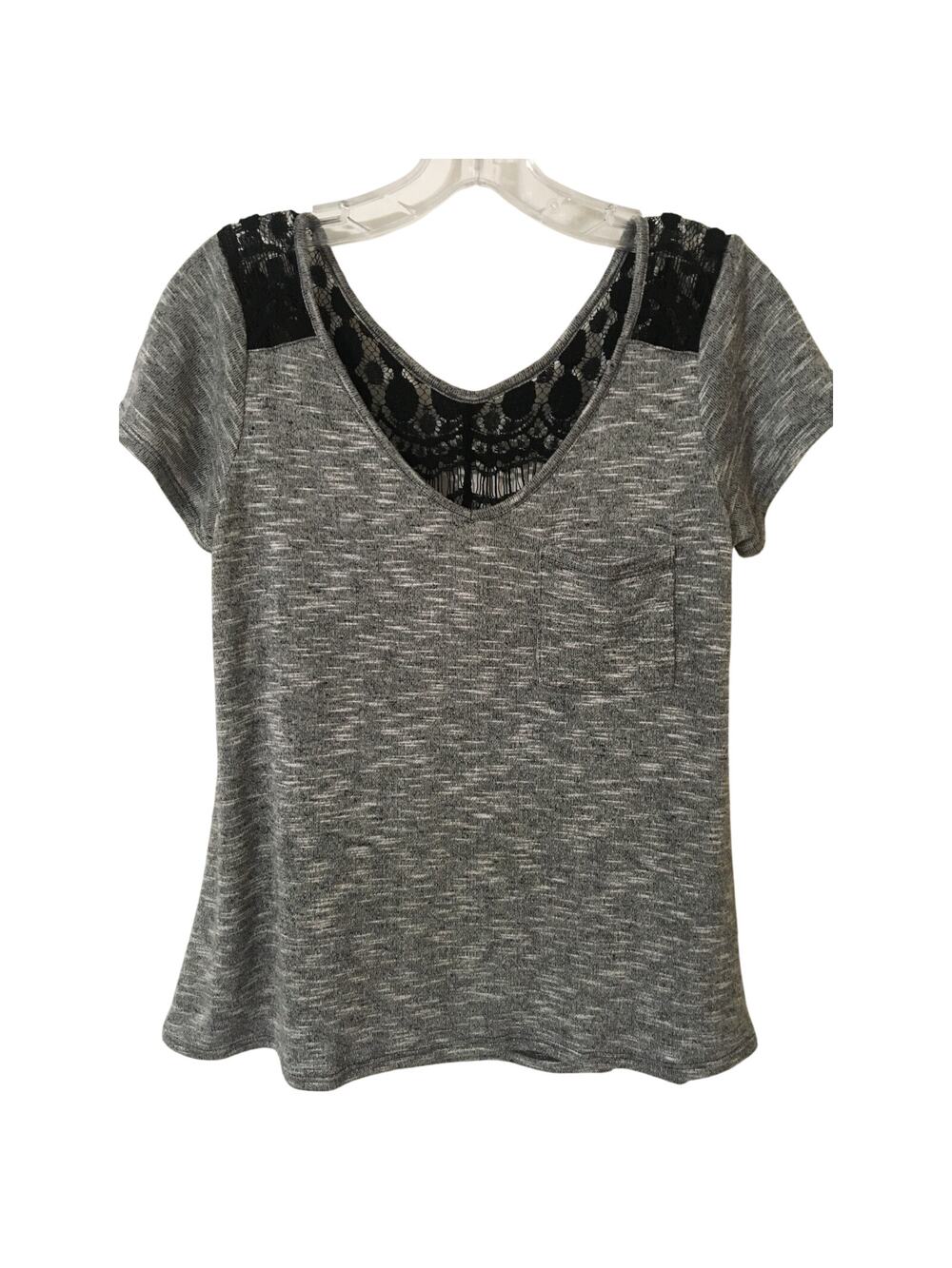 Neon Soul Small Black Lace & Gray, Cap Sleeve Top with Small Front Pocket